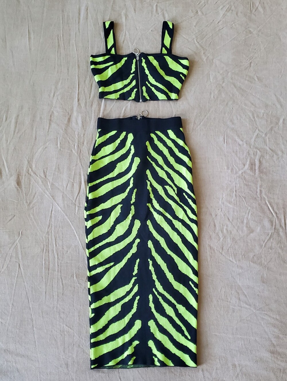 Fashion Nova Wild Thing Zebra Print Knit Midi Skirt Set XS